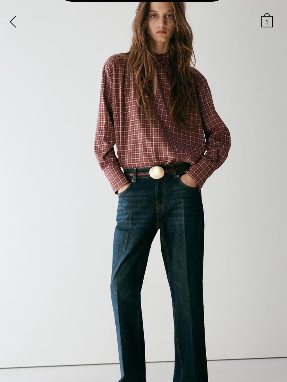 NWT Never Worn Mango Checkered Blouse with V- Neckline - Picture 2 of 7